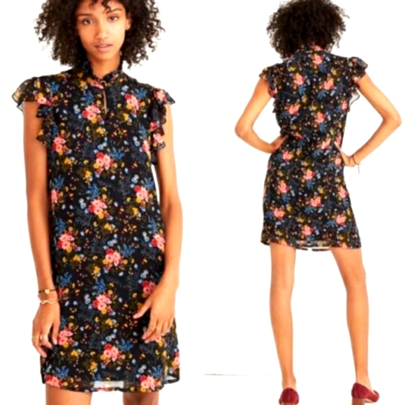 Madewell Dresses & Skirts - 💐 Madewell silk dress. floral black ruffles size 2 💐